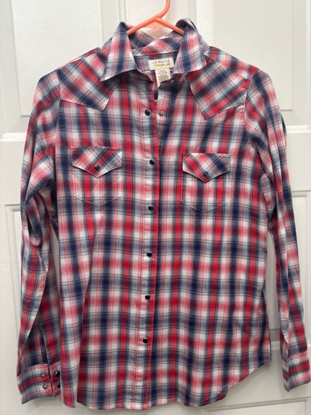 Wrangler Red Navy Plaid Western Button-Down Shirt